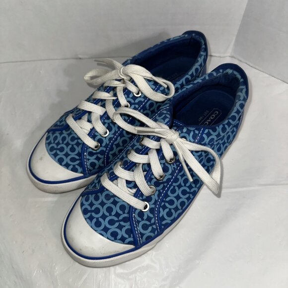 Coach Womens Signature Print Blue Canvas Sneakers Size 7M A1374 - Picture 1 of 11